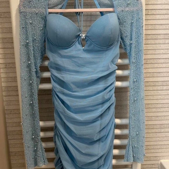 Oh Polly ST. GERMAIN Embellished Long Sleeve Mini Dress in Blue - US 6 - Picture 12 of 12